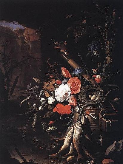 Abraham Mignon Still-Life with Fishes and Bird Nest oil painting image